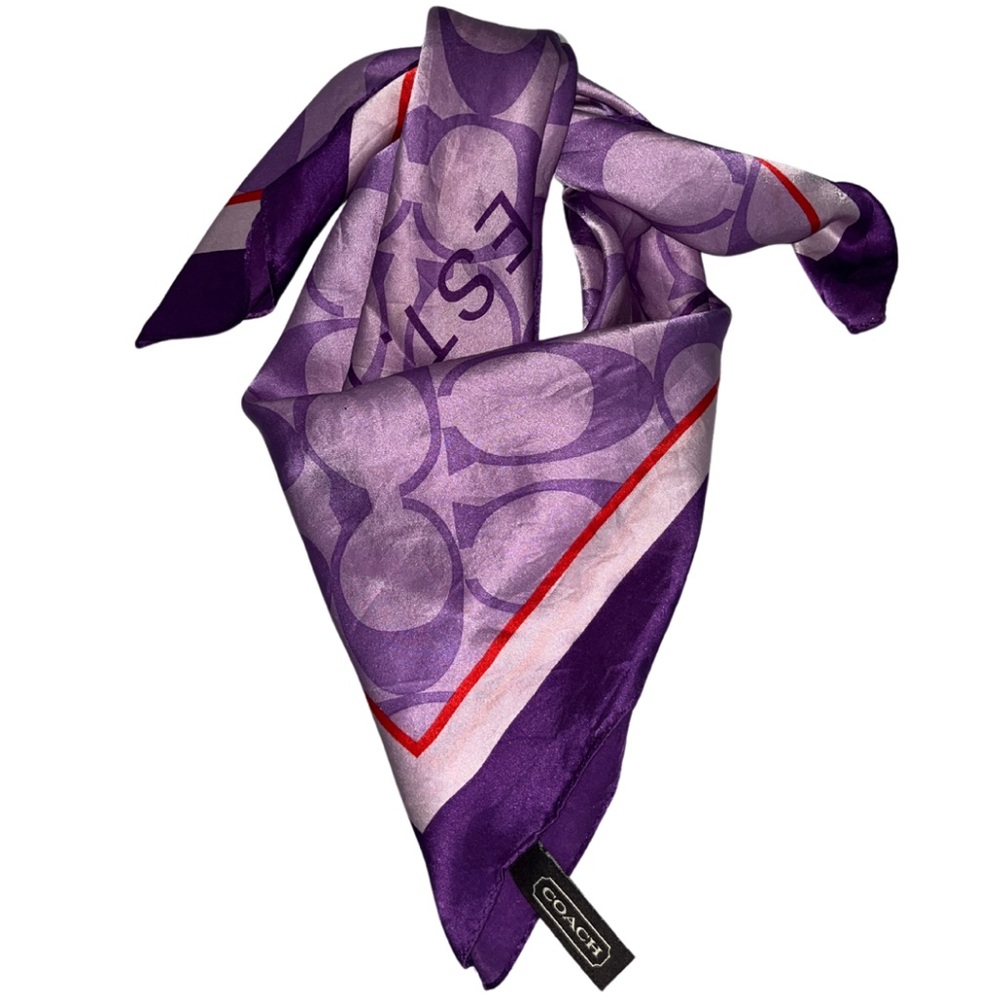 Coach Purple 100% Silk Logo Scarf